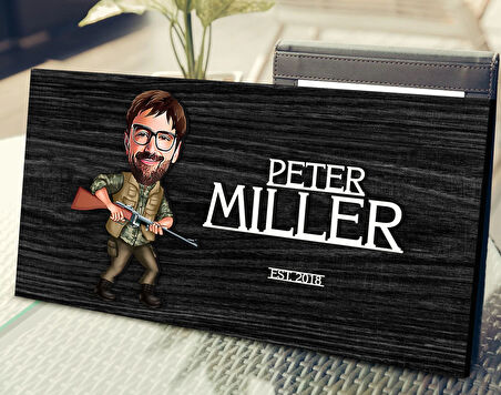 BK Gift Kişiye Özel Avcı Karikatürlü Kabartma Tasarım Antik Siyah (Ebony) Ahşap Tabela-2, Dekoratif Tabela, Rustik Ev Dekorasyonu, Duvar Dekoru