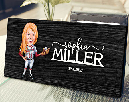 BK Gift Kişiye Özel Kadın Beyzbol Karikatürlü Kabartma Tasarım Antik Siyah (Ebony) Ahşap Tabela-1, Dekoratif Tabela, Rustik Ev Dekorasyonu, Duvar Dekoru