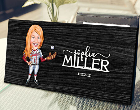 BK Gift Kişiye Özel Kadın Beyzbol Karikatürlü Kabartma Tasarım Antik Siyah (Ebony) Ahşap Tabela-2, Dekoratif Tabela, Rustik Ev Dekorasyonu, Duvar Dekoru