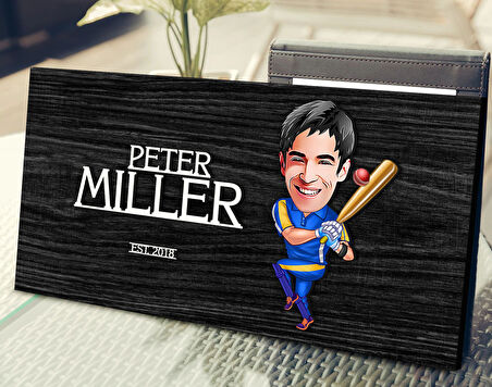 BK Gift Kişiye Özel Erkek Beyzbol Karikatürlü Kabartma Tasarım Antik Siyah (Ebony) Ahşap Tabela-1, Dekoratif Tabela, Rustik Ev Dekorasyonu, Duvar Dekoru