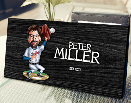 BK Gift Kişiye Özel Erkek Beyzbol Karikatürlü Kabartma Tasarım Antik Siyah (Ebony) Ahşap Tabela-2, Dekoratif Tabela, Rustik Ev Dekorasyonu, Duvar Dekoru