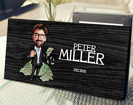 BK Gift Kişiye Özel Erkek Bankacı Karikatürlü Kabartma Tasarım Antik Siyah (Ebony) Ahşap Tabela-1, Dekoratif Tabela, Rustik Ev Dekorasyonu, Duvar Dekoru