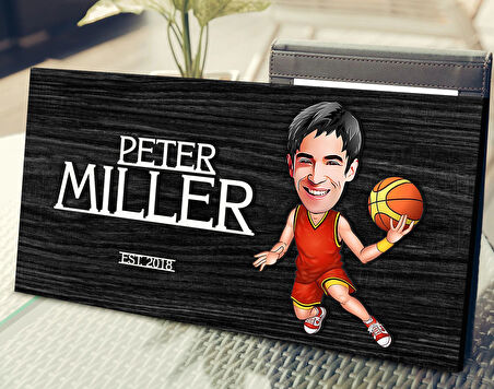 BK Gift Kişiye Özel Erkek Basketbolcu Karikatürlü Kabartma Tasarım Antik Siyah (Ebony) Ahşap Tabela-1, Dekoratif Tabela, Rustik Ev Dekorasyonu, Duvar Dekoru