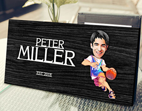 BK Gift Kişiye Özel Erkek Basketbolcu Karikatürlü Kabartma Tasarım Antik Siyah (Ebony) Ahşap Tabela-2, Dekoratif Tabela, Rustik Ev Dekorasyonu, Duvar Dekoru