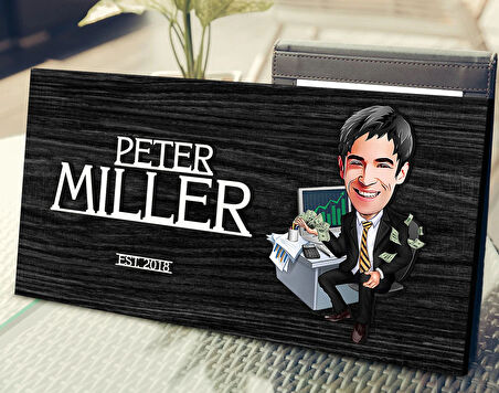 BK Gift Kişiye Özel Erkek Bankacı Karikatürlü Kabartma Tasarım Antik Siyah (Ebony) Ahşap Tabela-2, Dekoratif Tabela, Rustik Ev Dekorasyonu, Duvar Dekoru