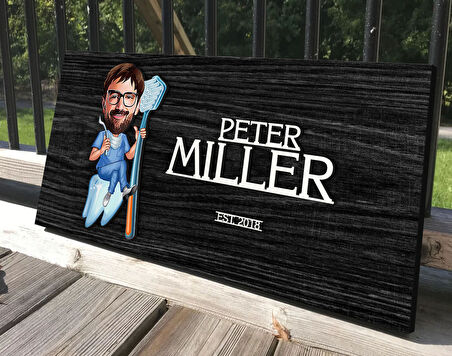 BK Gift Kişiye Özel Erkek Diş Hekimi Karikatürlü Kabartma Tasarım Antik Siyah (Ebony) Ahşap Tabela-1, Dekoratif Tabela, Rustik Ev Dekorasyonu, Duvar Dekoru