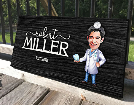 BK Gift Kişiye Özel Erkek Diş Hekimi Karikatürlü Kabartma Tasarım Antik Siyah (Ebony) Ahşap Tabela-3, Dekoratif Tabela, Rustik Ev Dekorasyonu, Duvar Dekoru