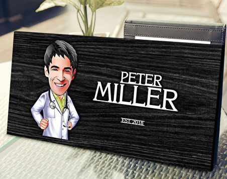BK Gift Kişiye Özel Erkek Doktor Karikatürlü Kabartma Tasarım Antik Siyah (Ebony) Ahşap Tabela-1, Dekoratif Tabela, Rustik Ev Dekorasyonu, Duvar Dekoru