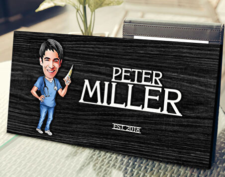 BK Gift Kişiye Özel Erkek Doktor Karikatürlü Kabartma Tasarım Antik Siyah (Ebony) Ahşap Tabela-3, Dekoratif Tabela, Rustik Ev Dekorasyonu, Duvar Dekoru