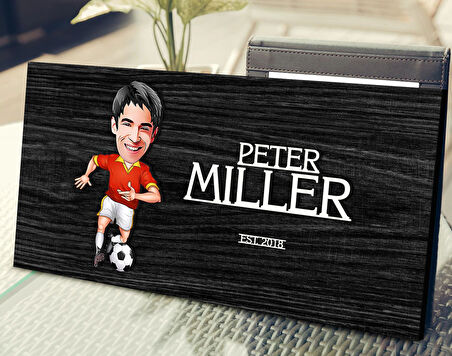 BK Gift Kişiye Özel Erkek Futbolcu Karikatürlü Kabartma Tasarım Antik Siyah (Ebony) Ahşap Tabela-1, Dekoratif Tabela, Rustik Ev Dekorasyonu, Duvar Dekoru