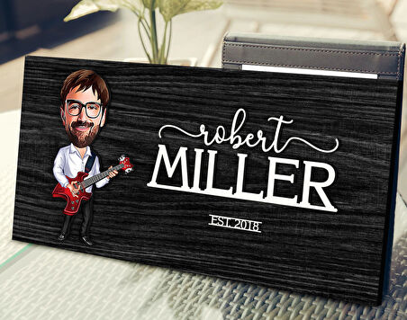 BK Gift Kişiye Özel Erkek Gitarist Karikatürlü Kabartma Tasarım Antik Siyah (Ebony) Ahşap Tabela-1, Dekoratif Tabela, Rustik Ev Dekorasyonu, Duvar Dekoru