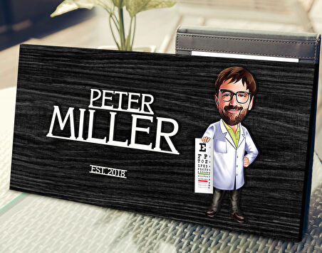 BK Gift Kişiye Özel Erkek Göz Doktoru Karikatürlü Kabartma Tasarım Antik Siyah (Ebony) Ahşap Tabela-1, Dekoratif Tabela, Rustik Ev Dekorasyonu, Duvar Dekoru