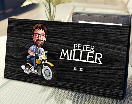 BK Gift Kişiye Özel Erkek Motorcu Karikatürlü Kabartma Tasarım Antik Siyah (Ebony) Ahşap Tabela-1, Dekoratif Tabela, Rustik Ev Dekorasyonu, Duvar Dekoru