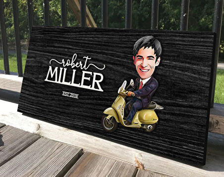 BK Gift Kişiye Özel Erkek Motorcu Karikatürlü Kabartma Tasarım Antik Siyah (Ebony) Ahşap Tabela-3, Dekoratif Tabela, Rustik Ev Dekorasyonu, Duvar Dekoru