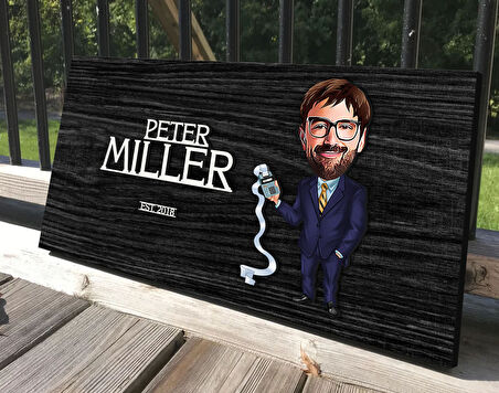 BK Gift Kişiye Özel Erkek Muhasebeci Karikatürlü Kabartma Tasarım Antik Siyah (Ebony) Ahşap Tabela-1, Dekoratif Tabela, Rustik Ev Dekorasyonu, Duvar Dekoru