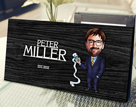 BK Gift Kişiye Özel Erkek Muhasebeci Karikatürlü Kabartma Tasarım Antik Siyah (Ebony) Ahşap Tabela-1, Dekoratif Tabela, Rustik Ev Dekorasyonu, Duvar Dekoru