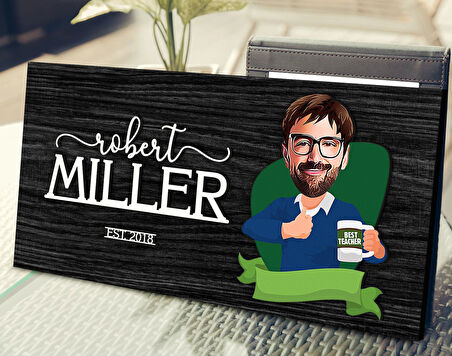 BK Gift Kişiye Özel Erkek Öğretmen Karikatürlü Kabartma Tasarım Antik Siyah (Ebony) Ahşap Tabela-5, Dekoratif Tabela, Rustik Ev Dekorasyonu, Duvar Dekoru