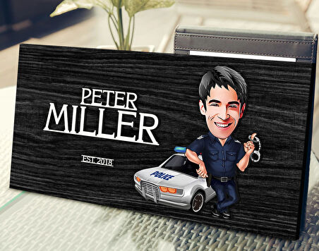 BK Gift Kişiye Özel Erkek Polis Karikatürlü Kabartma Tasarım Antik Siyah (Ebony) Ahşap Tabela-2, Dekoratif Tabela, Rustik Ev Dekorasyonu, Duvar Dekoru