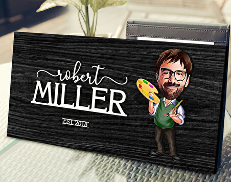 BK Gift Kişiye Özel Erkek Ressam Karikatürlü Kabartma Tasarım Antik Siyah (Ebony) Ahşap Tabela-1, Dekoratif Tabela, Rustik Ev Dekorasyonu, Duvar Dekoru