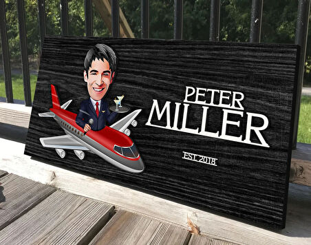 BK Gift Kişiye Özel Erkek Hostes Karikatürlü Kabartma Tasarım Antik Siyah (Ebony) Ahşap Tabela-1, Dekoratif Tabela, Rustik Ev Dekorasyonu, Duvar Dekoru