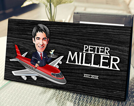 BK Gift Kişiye Özel Erkek Hostes Karikatürlü Kabartma Tasarım Antik Siyah (Ebony) Ahşap Tabela-1, Dekoratif Tabela, Rustik Ev Dekorasyonu, Duvar Dekoru