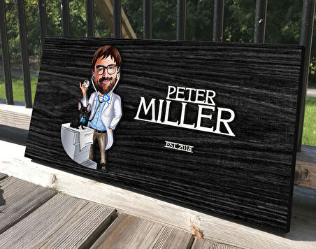 BK Gift Kişiye Özel Erkek Veteriner Karikatürlü Kabartma Tasarım Antik Siyah (Ebony) Ahşap Tabela-1, Dekoratif Tabela, Rustik Ev Dekorasyonu, Duvar Dekoru