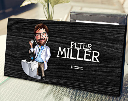 BK Gift Kişiye Özel Erkek Veteriner Karikatürlü Kabartma Tasarım Antik Siyah (Ebony) Ahşap Tabela-1, Dekoratif Tabela, Rustik Ev Dekorasyonu, Duvar Dekoru