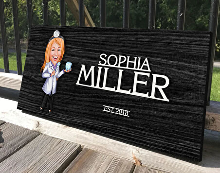 BK Gift Kişiye Özel Kadın Diş Hekimi Karikatürlü Kabartma Tasarım Antik Siyah (Ebony) Ahşap Tabela-1, Dekoratif Tabela, Rustik Ev Dekorasyonu, Duvar Dekoru