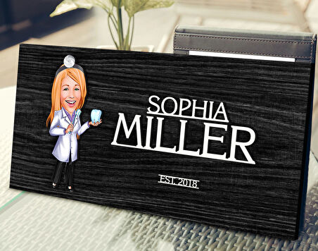 BK Gift Kişiye Özel Kadın Diş Hekimi Karikatürlü Kabartma Tasarım Antik Siyah (Ebony) Ahşap Tabela-1, Dekoratif Tabela, Rustik Ev Dekorasyonu, Duvar Dekoru