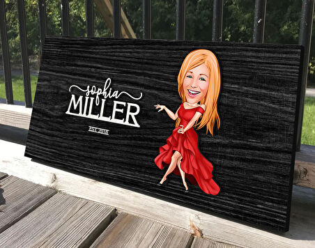 BK Gift Kişiye Özel Kadın Manken Karikatürlü Kabartma Tasarım Antik Siyah (Ebony) Ahşap Tabela-7, Dekoratif Tabela, Rustik Ev Dekorasyonu, Duvar Dekoru