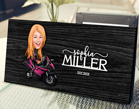 BK Gift Kişiye Özel Kadın Motorcu Karikatürlü Kabartma Tasarım Antik Siyah (Ebony) Ahşap Tabela-1, Dekoratif Tabela, Rustik Ev Dekorasyonu, Duvar Dekoru