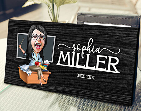 BK Gift Kişiye Özel Kadın Öğretmen Karikatürlü Kabartma Tasarım Antik Siyah (Ebony) Ahşap Tabela-2, Dekoratif Tabela, Rustik Ev Dekorasyonu, Duvar Dekoru