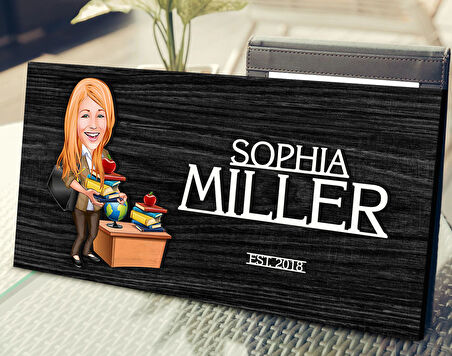 BK Gift Kişiye Özel Kadın Öğretmen Karikatürlü Kabartma Tasarım Antik Siyah (Ebony) Ahşap Tabela-4, Dekoratif Tabela, Rustik Ev Dekorasyonu, Duvar Dekoru