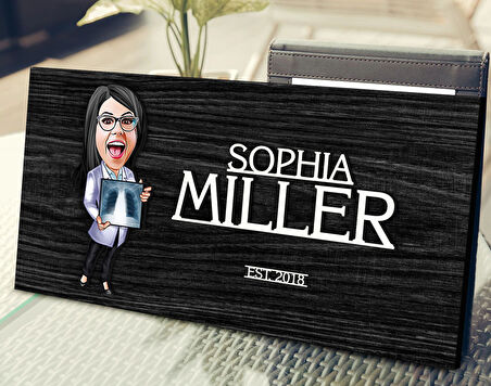 BK Gift Kişiye Özel Kadın Radyolojist Karikatürlü Kabartma Tasarım Antik Siyah (Ebony) Ahşap Tabela-1, Dekoratif Tabela, Rustik Ev Dekorasyonu, Duvar Dekoru