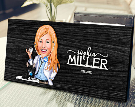 BK Gift Kişiye Özel Kadın Veteriner Karikatürlü Kabartma Tasarım Antik Siyah (Ebony) Ahşap Tabela-1, Dekoratif Tabela, Rustik Ev Dekorasyonu, Duvar Dekoru