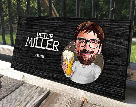 BK Gift Kişiye Özel Erkek Karikatürlü Kabartma Tasarım Antik Siyah (Ebony) Ahşap Tabela-1, Dekoratif Tabela, Rustik Ev Dekorasyonu, Duvar Dekoru