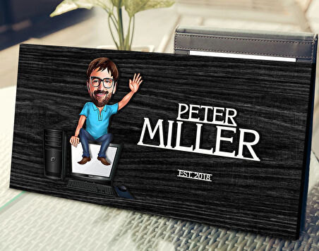 BK Gift Kişiye Özel Erkek Bilgisayar Mühendisi Karikatürlü Kabartma Tasarım Antik Siyah (Ebony) Ahşap Tabela-1, Dekoratif Tabela, Rustik Ev Dekorasyonu, Duvar Dekoru