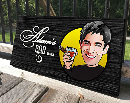 BK Gift Kişiye Özel Erkek Karikatürlü Kabartma Tasarım Antik Siyah (Ebony) Ahşap Tabela-2, Dekoratif Tabela, Rustik Ev Dekorasyonu, Duvar Dekoru