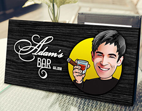 BK Gift Kişiye Özel Erkek Karikatürlü Kabartma Tasarım Antik Siyah (Ebony) Ahşap Tabela-2, Dekoratif Tabela, Rustik Ev Dekorasyonu, Duvar Dekoru