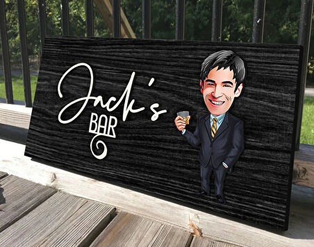 BK Gift Kişiye Özel Erkek Karikatürlü Kabartma Tasarım Antik Siyah (Ebony) Ahşap Tabela-5, Dekoratif Tabela, Rustik Ev Dekorasyonu, Duvar Dekoru