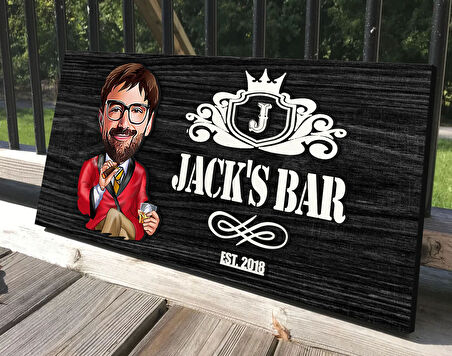 BK Gift Kişiye Özel Erkek Karikatürlü Kabartma Tasarım Antik Siyah (Ebony) Ahşap Tabela-6, Dekoratif Tabela, Rustik Ev Dekorasyonu, Duvar Dekoru