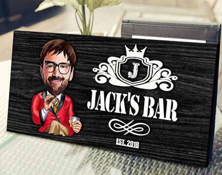 BK Gift Kişiye Özel Erkek Karikatürlü Kabartma Tasarım Antik Siyah (Ebony) Ahşap Tabela-6, Dekoratif Tabela, Rustik Ev Dekorasyonu, Duvar Dekoru