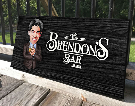 BK Gift Kişiye Özel Erkek Karikatürlü Kabartma Tasarım Antik Siyah (Ebony) Ahşap Tabela-10, Dekoratif Tabela, Rustik Ev Dekorasyonu, Duvar Dekoru