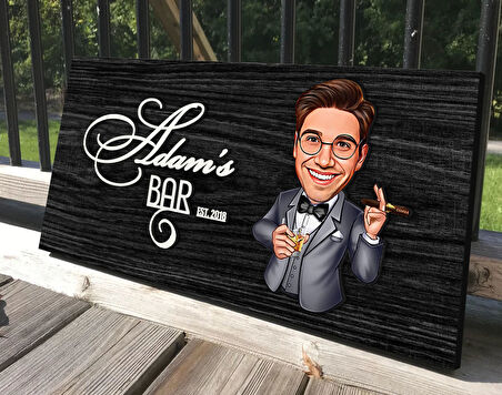 BK Gift Kişiye Özel Erkek Karikatürlü Kabartma Tasarım Antik Siyah (Ebony) Ahşap Tabela-11, Dekoratif Tabela, Rustik Ev Dekorasyonu, Duvar Dekoru