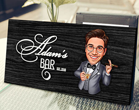 BK Gift Kişiye Özel Erkek Karikatürlü Kabartma Tasarım Antik Siyah (Ebony) Ahşap Tabela-11, Dekoratif Tabela, Rustik Ev Dekorasyonu, Duvar Dekoru