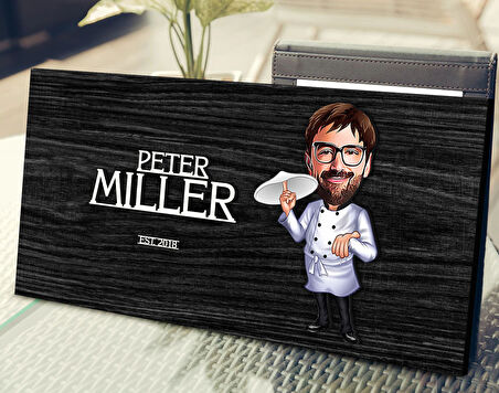 BK Gift Kişiye Özel Erkek Pizzacı Karikatürlü Kabartma Tasarım Antik Siyah (Ebony) Ahşap Tabela-1, Dekoratif Tabela, Rustik Ev Dekorasyonu, Duvar Dekoru