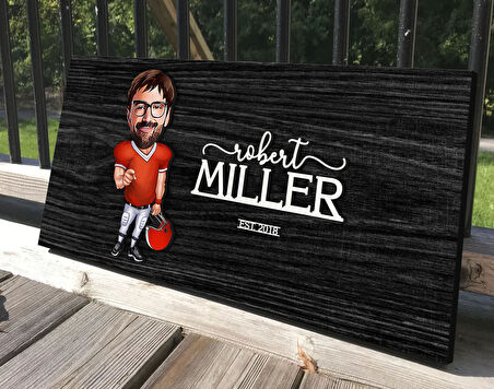 BK Gift Kişiye Özel Erkek Amerikan Futbolu Karikatürlü Kabartma Tasarım Antik Siyah (Ebony) Ahşap Tabela-2, Dekoratif Tabela, Rustik Ev Dekorasyonu, Duvar Dekoru