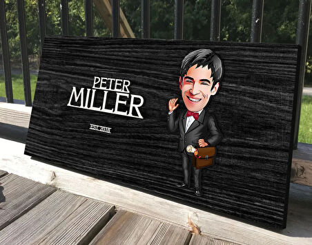 BK Gift Kişiye Özel Erkek Avukat Karikatürlü Kabartma Tasarım Antik Siyah (Ebony) Ahşap Tabela-1, Dekoratif Tabela, Rustik Ev Dekorasyonu, Duvar Dekoru