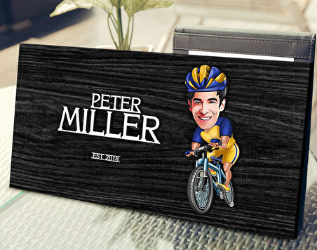 BK Gift Kişiye Özel Erkek Bisikletçi Karikatürlü Kabartma Tasarım Antik Siyah (Ebony) Ahşap Tabela-1, Dekoratif Tabela, Rustik Ev Dekorasyonu, Duvar Dekoru