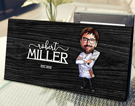 BK Gift Kişiye Özel Erkek Chef Karikatürlü Kabartma Tasarım Antik Siyah (Ebony) Ahşap Tabela-1, Dekoratif Tabela, Rustik Ev Dekorasyonu, Duvar Dekoru